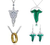 HJYZY - Collar con colgante de estrella de Aragorn Arwen, 4 piezas, con diseño de hoja de elfo, broche para disfraz, accesorio para mujeres, hombres, collar con colgante de traje clásico, aretes de,