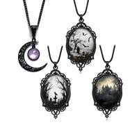 HJYZY Collar gótico con cruz negra y cuervo y luna, para Halloween, joyería vintage, accesorios de disfraz para hombres y mujeres, 4 piezas, 1, Metal, No es una piedra preciosa