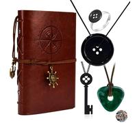 HJYZY Coraline - Juego de joyas con diseño de ojo de botón, gafas y collar de piedra clave, anillo de anime, cuaderno de escritura de cuero con calcomanías, 15 piezas, Metal