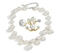 HJYZY Gargantilla grande y gruesa con perlas brillantes para mujer, joyería de moda, anillos de perlas apilables, anillo de dedo abierto ajustable, 2 piezas, 1, Perlas artificiales, No es una piedra
