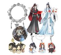 HJYZY Grandmaster of Demonic Cultivation Pulsera LAN Wangji Figura Stand Decoración Mo Dao Zu Shi Marcador de libros Acrílico Llaveros Aime Badge Set con pegatinas 17 piezas