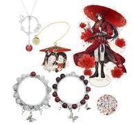 HJYZY Heaven Blessing Jewelry Sets Hua Cheng Collar Best Friends Pulsera Anime Acrílico Stand Decoración Tian Guan Ci Fu Marcapáginas con pegatinas, 15 piezas