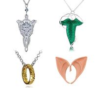 HJYZY Juego de 4 collares elfos con diseño de hoja verde, broche con colgante de cadena Aragorn Arwen Evenstar, joyería de orejas de elfo, Zinc, No es una piedra preciosa
