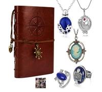 HJYZY Juego de joyas de vampiro cuaderno de escritura de diario de piel Elenna collar con colgante de verbena y medallón de verbena de Damnon anillo familiar con calcomanías de película 16 pz