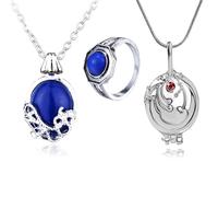HJYZY The Vampire Jewelry - Collar con colgante de zafiro de Katherine de Elena Gilbert con apertura de verbena y anillo de la familia de vampiros, pegatinas de anillo de Klaus Mikaelson, total de 13