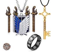 HJYZY Wings of Freedom - Collar con colgante de anillo de anime Eren Jeager para sótano, llavero, 13 unidades, Zinc