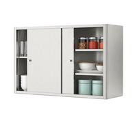 HJZALMI Armario de Pared de Acero Inoxidable, 2 Puertas correderas, estantes extraíbles, Carga 50 kg, sin Montaje, Ideal para Cocina, baño, Garaje, almacén y balcón