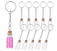 HJZHII 10 mini botellas de cristal, 3 ml, llaveros con tapa de corcho, botellas de poción mágica, botellas de mensaje en miniatura para manualidades, mochila, bolsa, boda, color plateado