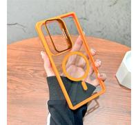 HJZSZX Estuche rígido Transparente con Soporte para Lente Plegable Oculto para S25 Plus, Carga inalámbrica magnética (para S25 Plus/Naranja)