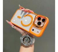 HJZSZX Funda magnética Transparente con película para Lente de iPhone 16 ProMax y Soporte Plegable (para iPhone 16 ProMax/Naranja)