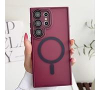 HJZSZX Funda rígida con Tapa magnética para S24 Plus, Color Gris Titanio y Lente de Metal (para S24 Plus/Rojo Vino)