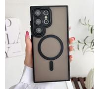 HJZSZX Funda rígida con Tapa magnética para S25 Plus, Color Gris Titanio, con Lente de Metal y Carga magnética (para S25 Plus/Negro)