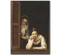 HKAHF AJWUQ Bartolome Esteban Murillo Arte de pared "Dos mujeres en una ventana", pósteres impresos retro en lienzo para sala de estar, decoración del hogar, cuadros 30 x 40 cm, sin marco