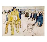 HKAHF AJWUQ Famoso arte de pared de Edvard Munch con texto en inglés "Workers Returning Home" (Trabajadores que regresan a casa) - Póster impreso para barbarismo, cuadro nórdico para decoración de