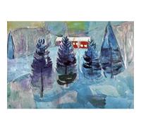 HKAHF AJWUQ Famoso póster de Edvard Munch, casa roja y abetos, Impresiones de Arte de Pared, Pintura de Lienzo de barbarie, Imagen nórdica para decoración de la Sala de Estar, 20x15cmx1 sin Marco