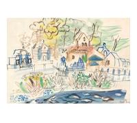 HKAHF AJWUQ Famoso póster de Raoul Dufy con vista al pueblo, arte de pared, pintura abstracta en lienzo, impresiones en acuarela para sala de estar, decoración del hogar, 65 x 45 cm, sin marco