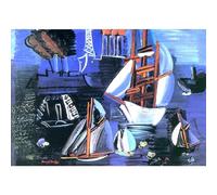 HKAHF AJWUQ Famosos pósteres de Raoul Dufy Le Havre's Boat Wall Art Abstracto Lienzo Pintura Acuarela Impresiones para Sala de Estar Decoración del Hogar Cuadros 65x45cm Sin Marco