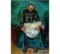 HKAHF AJWUQ Póster de Edvard Munch de la famosa mujer con niño enfermo, impresiones artísticas para pared, pintura en lienzo, cuadro nórdico para decoración de sala de estar, 60 x 90 cm, sin marco