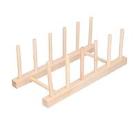 HKASDUGC Dish Plate, Wooden Dish Rack with Multiple Slots, Lightweight Pine Wood Drain Rack for Plates Lids Cups Cutting Boards, Kitchen Organizer for Small Spaces (5 Grid 28cm)