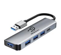 HKCMEMORY Adaptador de aluminio USB A 5 en 1, con USB 3.0, puertos USB 2.0, suministro de energía tipo C, puerto de datos USB-C, compatible con MacBook Pro/Air, iPad Pro, Surface, XPS, Steam Deck y