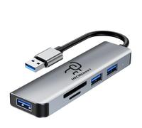 HKCMEMORY Adaptador USB A Hub 5 en 1 de aluminio, con USB 3.0, puertos USB 2.0, lector de tarjetas SD/TF, compatible con MacBook Pro/Air, iPad Pro, XPS, Surface, Steam Deck y más