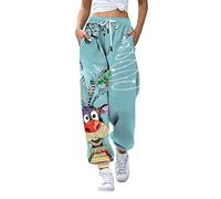 Hkcnichi mujeres 3D Joggers Pantalones Navidad gráfico divertido Sweat Pant más tamaño deporte pista polainas Trouser azul medio