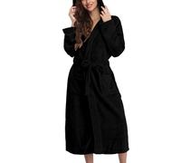 Hkdjaess - Albornoz para mujer, esponja de algodón, con capucha, suave, con capucha, para invierno, franela para el interior, vestido de dormitorio polar para mujer, muy cálido y largo, 01#negro, XL