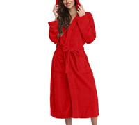Hkdjaess - Albornoz para mujer, esponja de algodón, con capucha, suave, con capucha, para invierno, franela para el interior, vestido de dormitorio polar para mujer, muy cálido y largo, 01#red, M
