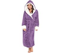 Hkdjaess - Albornoz polar para mujer, largo y cálido, con capucha, con cinturón, larga a cuadros, albornoces, cumpleaños, baño, moda, esponja, con cuello de franela, vestido de dormitorio para mujer