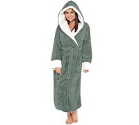 Hkdjaess - Albornoz polar para mujer, largo y cálido, con capucha, con cinturón, larga a cuadros, albornoces, cumpleaños, baño, moda, esponja, con cuello de franela, vestido de dormitorio para mujer