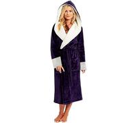 Hkdjaess - Albornoz polar para mujer, largo y cálido, con capucha, con cinturón, larga a cuadros, albornoces, cumpleaños, baño, moda, esponja, con cuello de franela, vestido de dormitorio para mujer