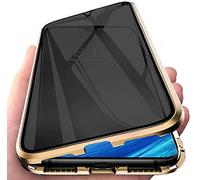 Hkess Anti Espía Magnética Funda para Huawei P50 Pro Carcasa Anti-pío 360 Grados Protección Estuche Adsorción Magnética Metal Marco Case Privacidad Vidrio Templado Flip Cover,Oro