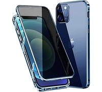 Hkess Anti Espía Magnética Funda para iPhone 12 / iPhone 12 Pro Carcasa Anti-pío Cubierta Protección Estuche Adsorción Magnética Metal Marco Case Privacidad Vidrio Templado Cubierta Flip Cover,Azul