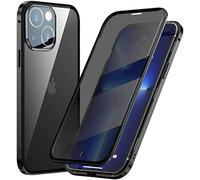 Hkess Anti-Peep Magnetic Adsorption Case for iPhone 13 Mini Cover Metal Bumper Privacy Magnetic Case Doble Vidrio Templado Anti Spy 360 Grados Full Screen Protection Case Flip Privacy Cover,Black