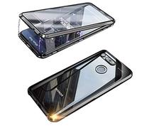 Hkess Funda para Huawei Honor View 20 Carcasa Flip Caja Magnética Adsorción Tecnología Metal Bumper Cubierta Estuche 360 Grados Protección Antes y Trasera de Transparente Vidrio Templado Case,Negro