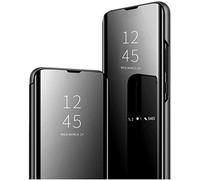 Hkess Funda para Samsung Galaxy Note 20 Ultra 5G Translúcido Espejo Carcasa, Clear View Standing Cover Ultra Delgado Funda Libro Flip Espejo Case Soporte Plegable Smart Mirror Protectora Bumper,Negro