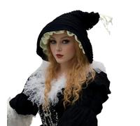 Hkfgdjdl Gorro de bruja de punto cálido con cola larga, elástico, cómodo sombrero con capucha para disfraz de Halloween, mascarada, carnaval