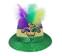 Hkfgdjdl Sombrero de jazz con lentejuelas brillantes y decoración de plumas para carnavales, fiestas, fiestas de StPatricks