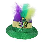 Hkfgdjdl Sombrero de jazz con lentejuelas brillantes y decoración de plumas para carnavales, fiestas, fiestas de StPatricks