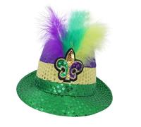 Hkfgdjdl Sombrero de jazz con lentejuelas brillantes y decoración de plumas para carnavales, fiestas, fiestas de StPatricks