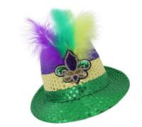 Hkfgdjdl Sombrero de jazz con lentejuelas brillantes y decoración de plumas para carnavales, fiestas, fiestas de StPatricks