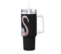 HKHLHLH Abstract Flamingo Prinitng - Taza de café de acero inoxidable de 40 onzas, con asa y tapa, a prueba de fugas, reutilizable
