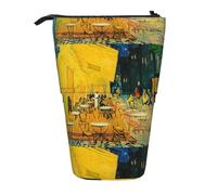 HKHLHLH Cafe Terrace at Night - Estuche telescópico para lápices de pie, bolsa de cosméticos desplegable para niñas, niños y estudiantes, Black, Talla única, Organizador de bolsas