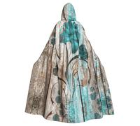 HKHLHLH Capa larga unisex con capucha y diseño de flor verde azulado sobre tablones de madera para Halloween, disfraz de fiesta de máscaras