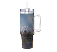 HKHLHLH Cat and Reflection Tiger Animal Prinitng - Taza de café de acero inoxidable de 1,134.0 g con asa y tapa, a prueba de fugas, reutilizable