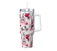 HKHLHLH Cityscape Paris - Taza de café de acero inoxidable con asa y tapa, diseño de Torre Eiffel de Francia, 1,134.0 g, reutilizable, de 40 onzas