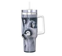 HKHLHLH Cute Penguin1 Prinitng - Taza de café de acero inoxidable de 40 onzas, con asa y tapa, a prueba de fugas, reutilizable