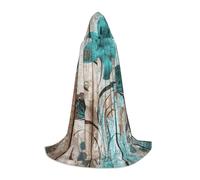 HKHLHLH Disfraz de bruja, vampiro mago con diseño de flor verde azulado en tablón de madera, capa con capucha para adolescentes, bailes de máscaras, fiesta de Halloween, cosplay