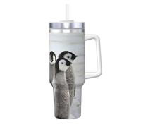 HKHLHLH Emperor Penguin Prinitng - Taza de café de acero inoxidable de 40 onzas, con asa y tapa, a prueba de fugas, reutilizable