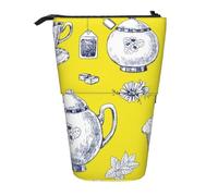 HKHLHLH Estuche para teteras y tazas dibujadas a mano, estuche telescópico para lápices, bolsa de cosméticos desplegable para niñas, niños y estudiantes, Black, Talla única, Organizador de bolsas